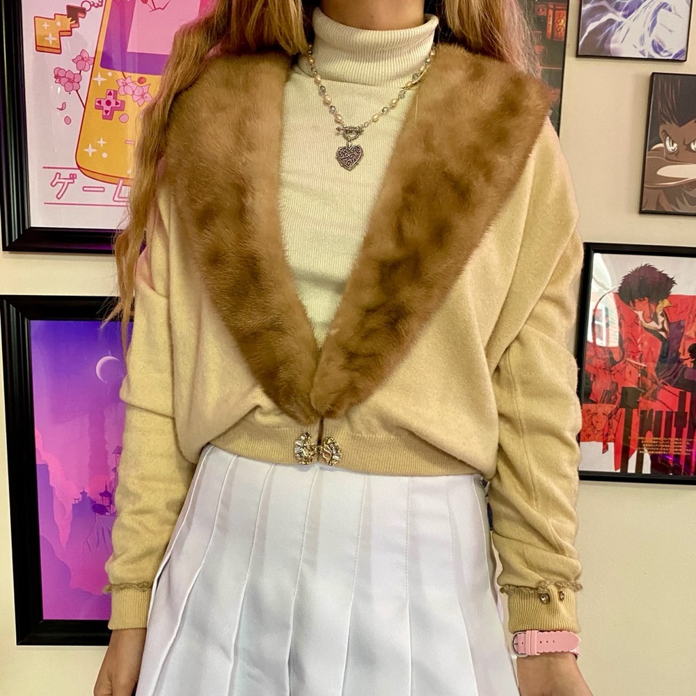 Handmade Vintage Brown Cashmere Fur Cardigan